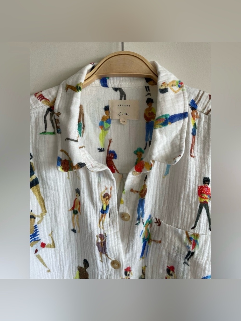 Sézane || x G. Kero “Laurine” Many People Print Cotton Gauze Shirt - Picture 4 of 6